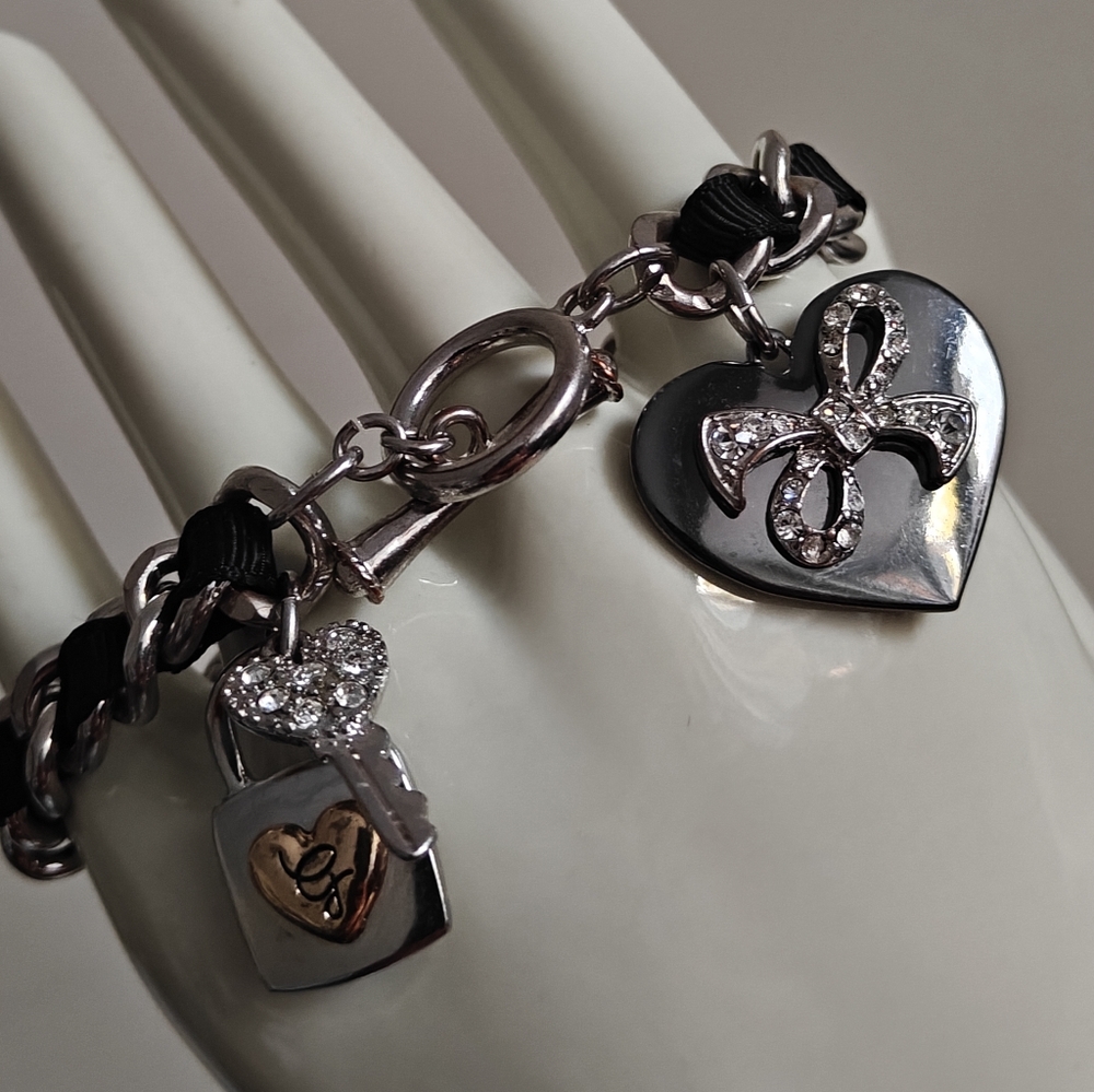 Guess Black and Silver Charm Toggle Bracelet